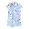 Blue Chinese Style Girls' Cheongsam Dress Summer Cotton Linen Flower Short Sleeve Vintage Dress