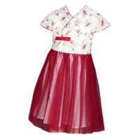 Kids Summer Chinese Style Cheongsam Dress Girls Hanfu Red Flower Princess Tutu Dress