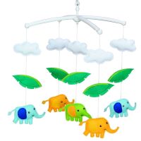 Blue Orange Green Elephants Baby Crib Mobile Handmade Non-Woven Musical Mobile Crib Toy Nursery Room Decor