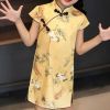 Girls Retro Crane Cheongsam Dress Chinese Style Yellow Summer Dress